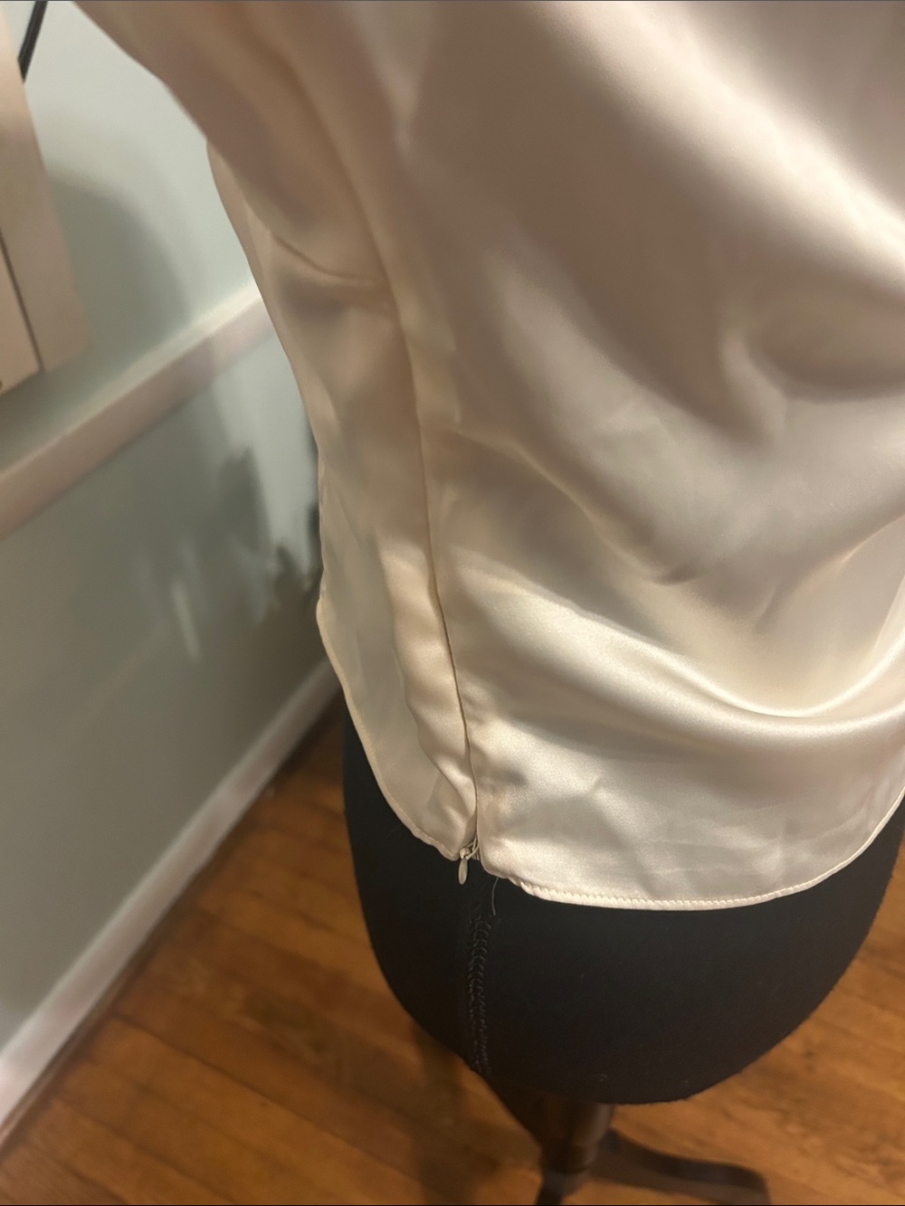 Sincerely Jules Cream Satin V-Neck Button Front Blouse - Picture 7 of 8